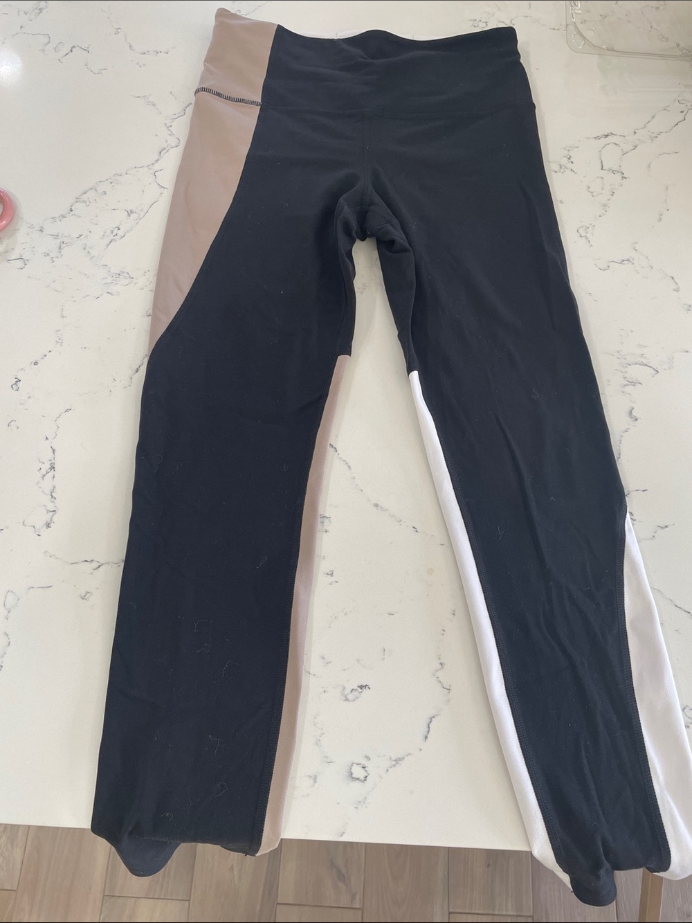 Athleta Black, Beige and White Colorblock High-Rise Leggings